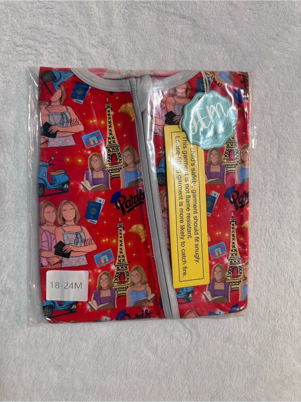 JEM Red Paris Print Zipper Footie Sleepwear